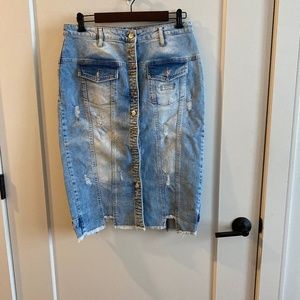 distressed denim skirt